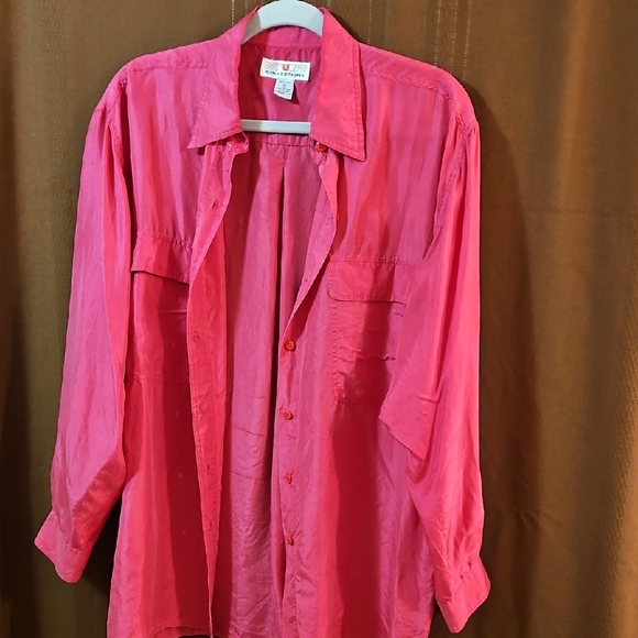 Stunt Collections Tops - VTG Pink Silk Button-Up Shirt